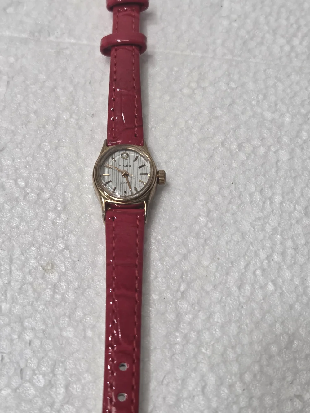 Timex Gold-Tone Watch with Red Strap New Battery New Genuine Leather Band